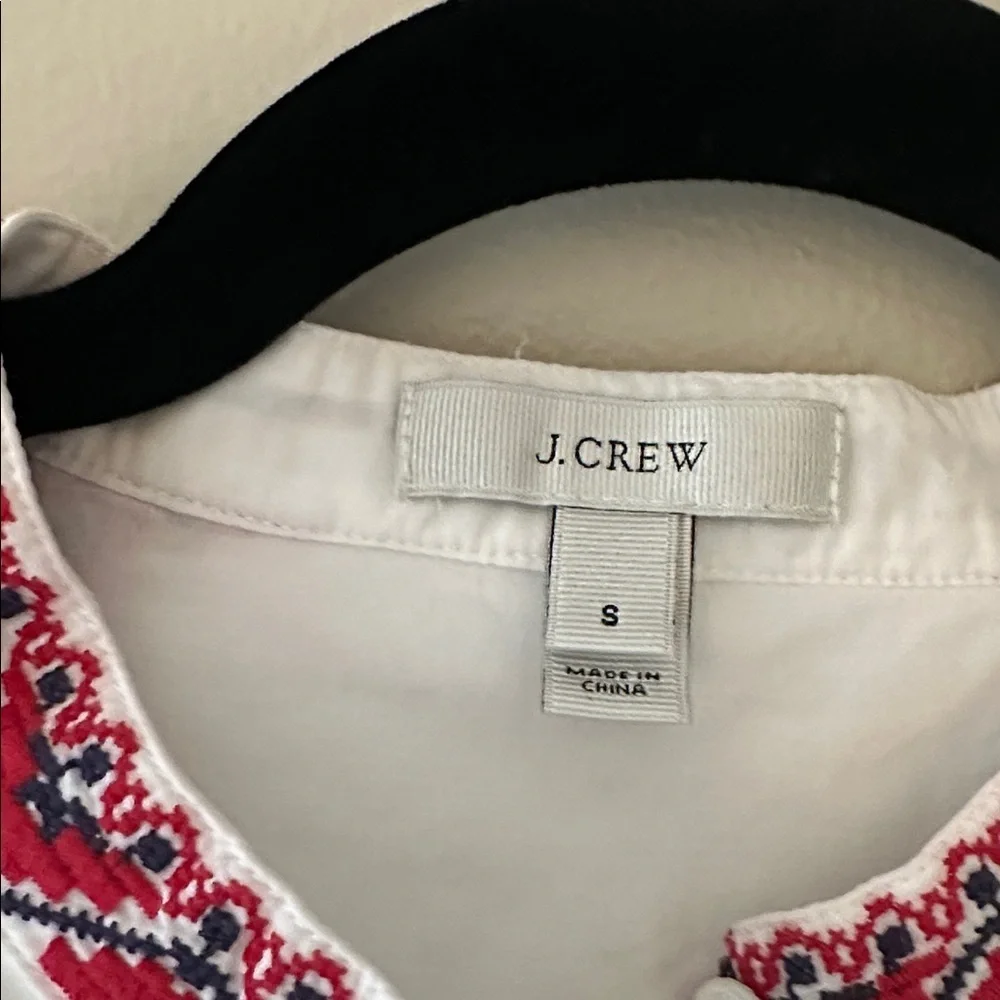 J. Crew Womens White Cotton Long Sleeve Embroidered Tunic Beach Coverup Sz Small